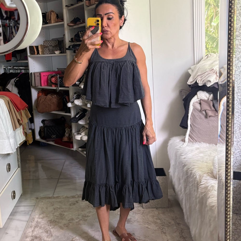 Free People Women’s Black Tiered Cotton Midi Skirt Set